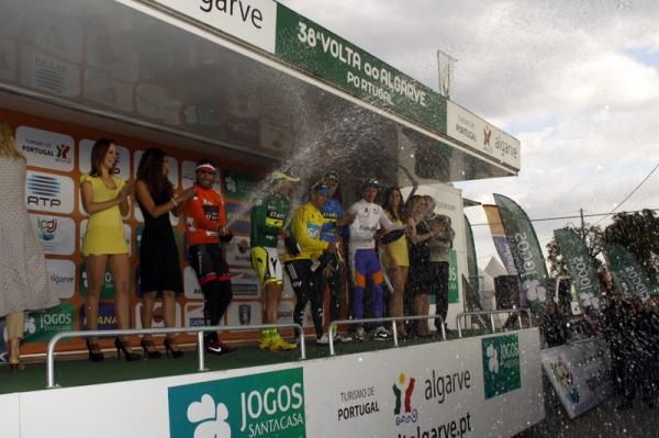 Champagne party on the podium.