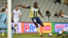 Usain Bolt in action during his trial spell at A-League club Central Coast Mariners