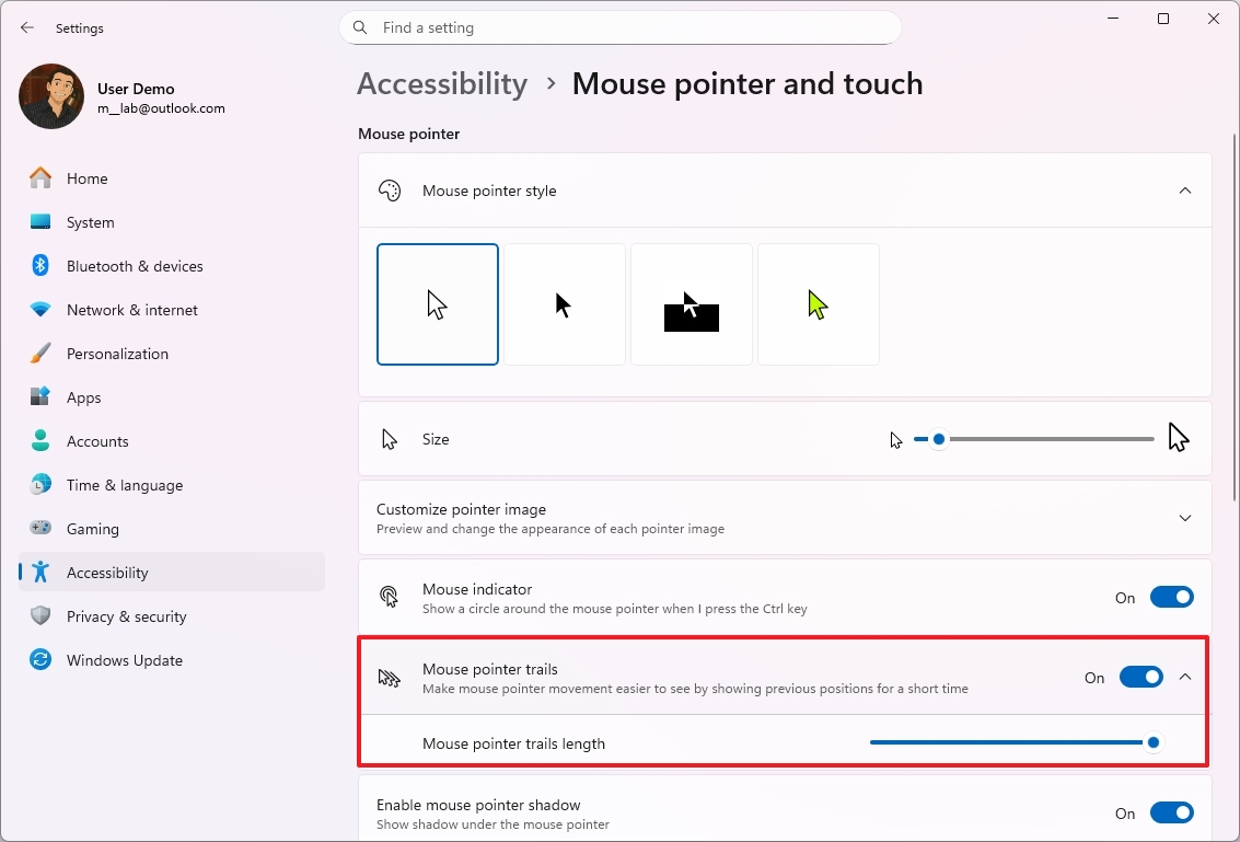 Mouse pointer trails