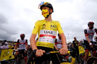 LUZ ARDIDEN FRANCE JULY 15 Tadej Pogaar of Slovenia and UAETeam Emirates Yellow Leader Jersey at start during the 108th Tour de France 2021 Stage 18 a 1297km stage from Pau to Luz Ardiden 1715m LeTour TDF2021 on July 15 2021 in Luz Ardiden France Photo by Chris GraythenGetty Images