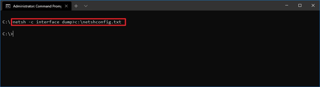 Netsh export network settings to file