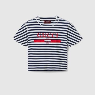 Striped Cotton Jersey T-Shirt With Gucci Print