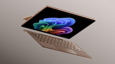 Surface pro open with Windows 11 wallpaper