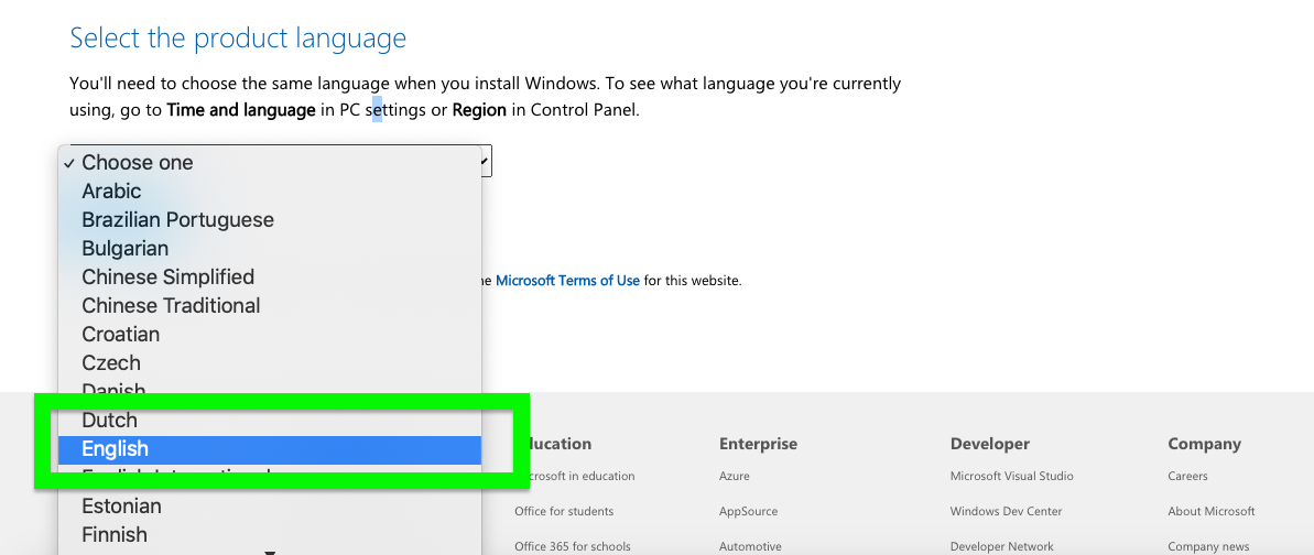 how to force install windows may 2020 update - select language