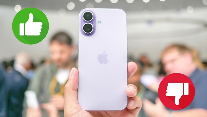 iPhone 17 with thumbs up and thumbs down icons