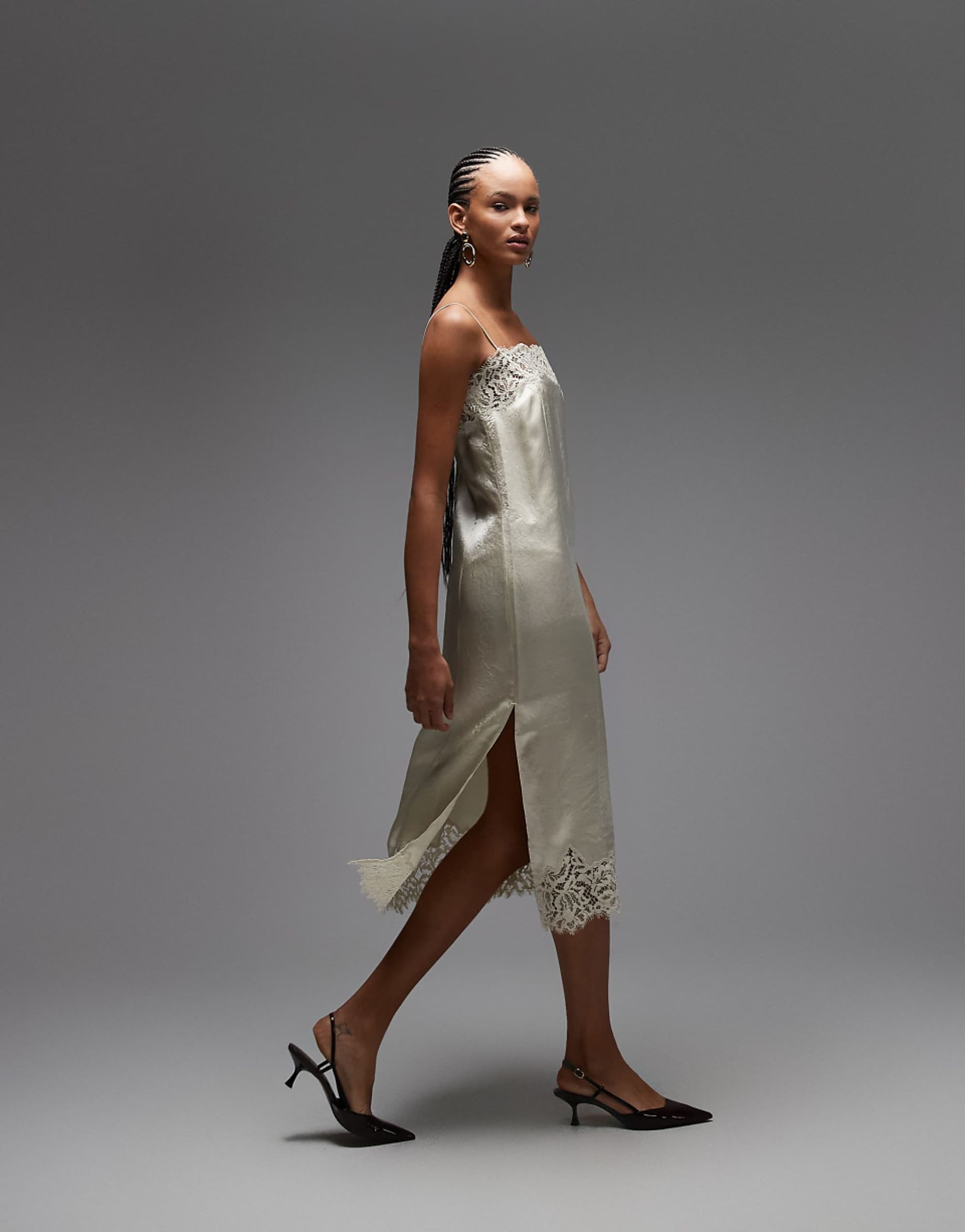 Arket Lace Midi Slip Dress in Light Beige
