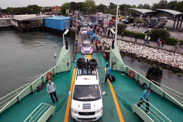 Before stage one, cars board the boat to Venice's Lido.