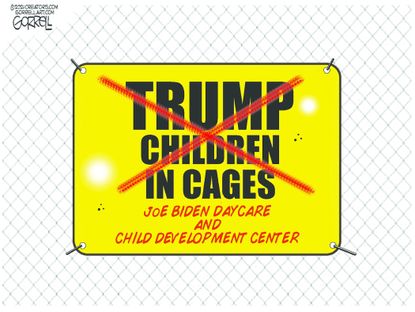 Political Cartoon U.S. biden trump child migrants