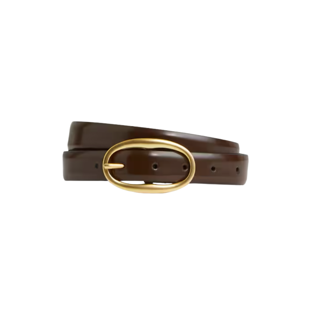 Reiss, Patent Leather Oval Buckle Belt in Chocolate
