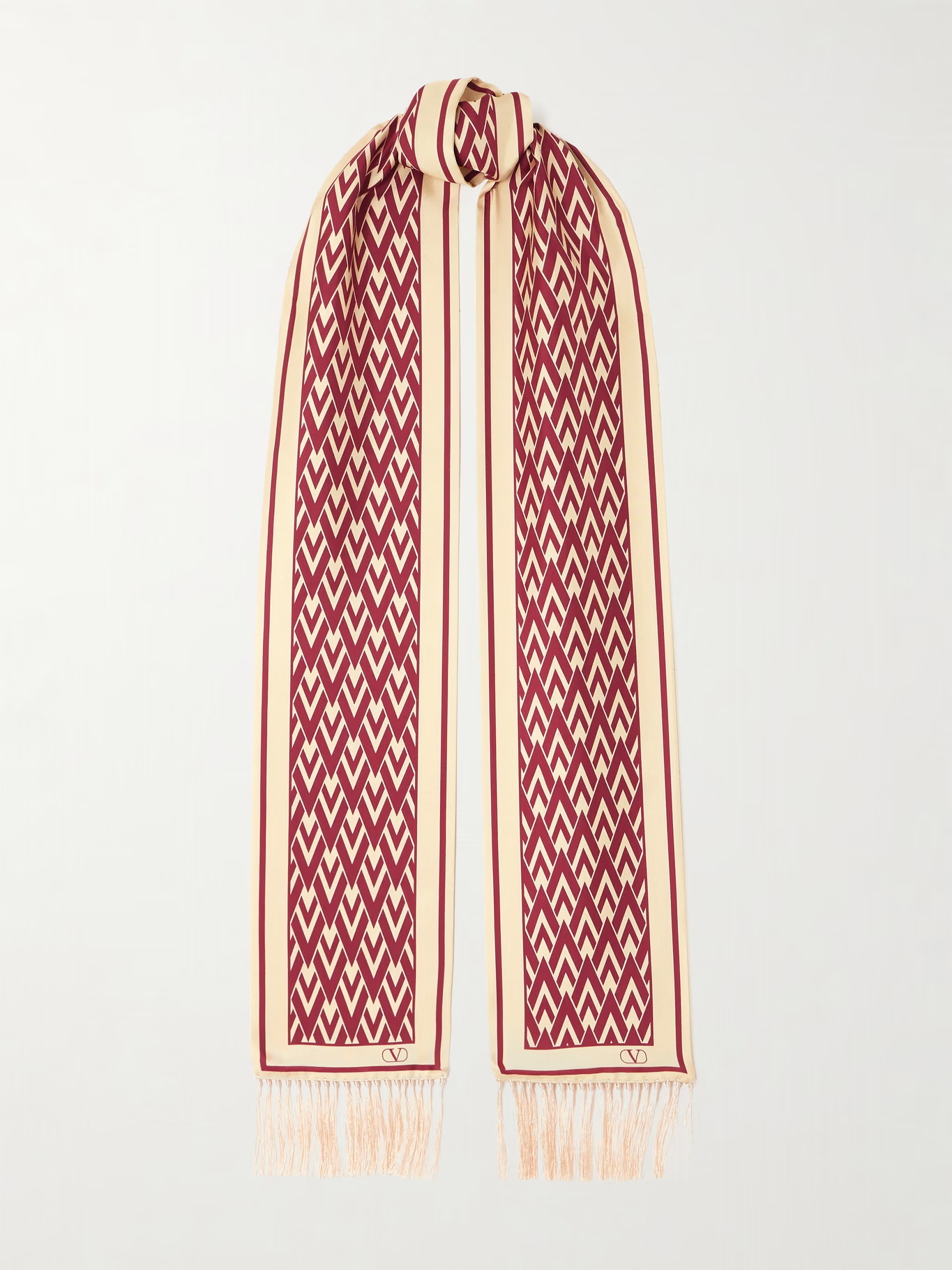 VALENTINO GARAVANI, Toute La V Fringed Printed Silk-Twill Scarf