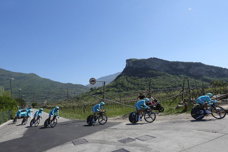 Astana taking a left-hand corner