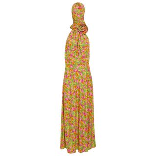 Floral-appliqué hooded maxi dress