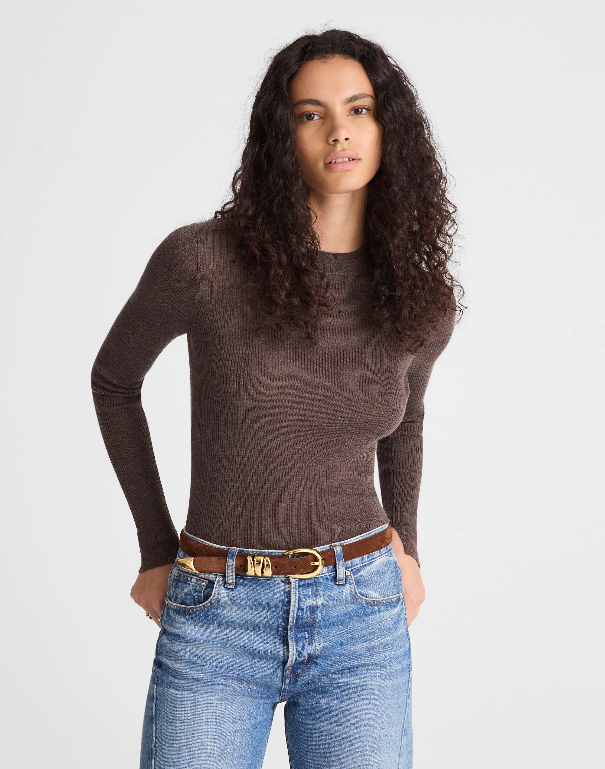 Double Layered Crewneck in Merino-Silk Blend