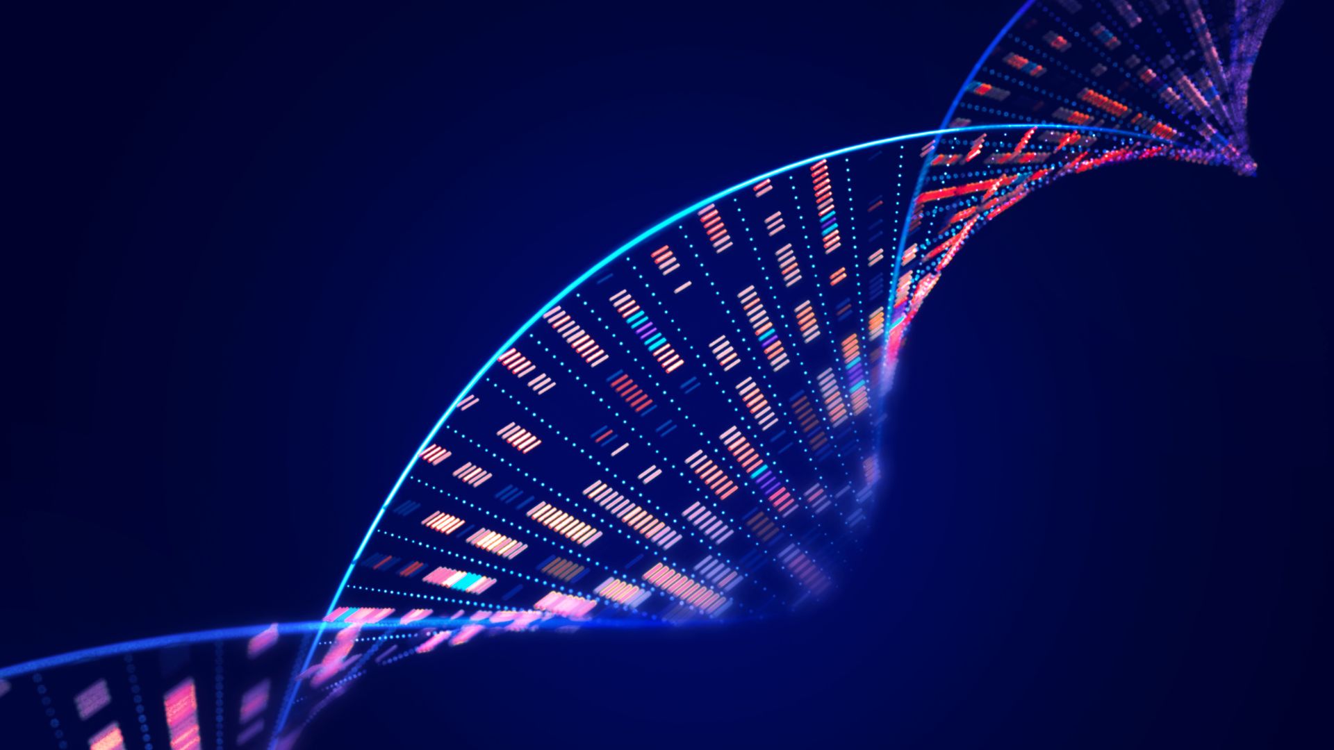 Estructura molecular del ADN con datos de secuenciación del análisis del genoma humano sobre fondo negro