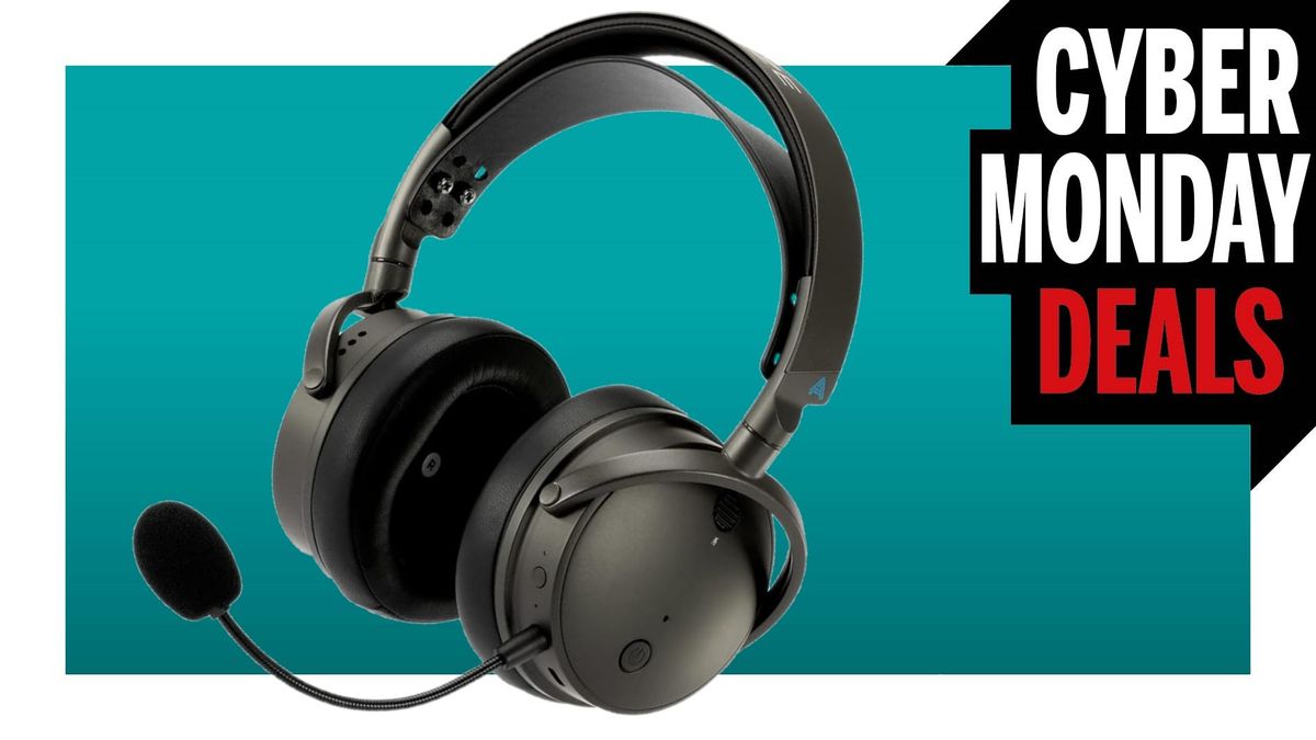 Audeze Maxwell headset on a cyber monday banner