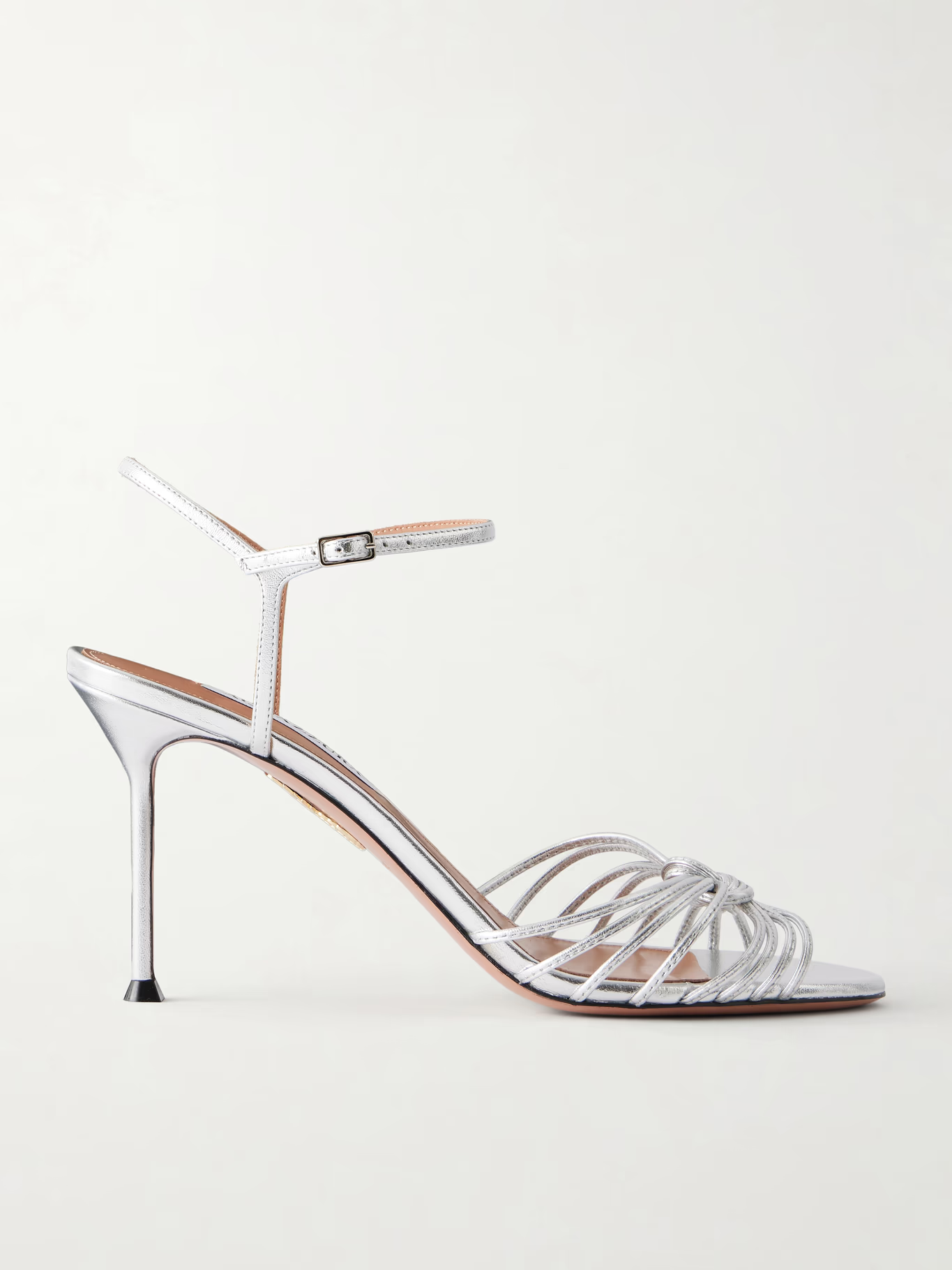 AQUAZZURA, Serenity 85 Knotted Metallic Leather Sandals