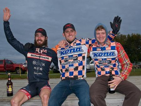 A somewhat casual podium (l to r): Dan Timmerman (Richard Sachs), Ryan Trebon (Kona) and Barry Wicks (Kona).