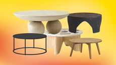 round coffee tables on a coloful background