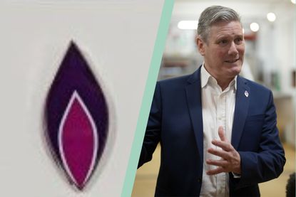 a collage showing the Holocaust Memorial Day badge and MP Keir Starmer wearing one