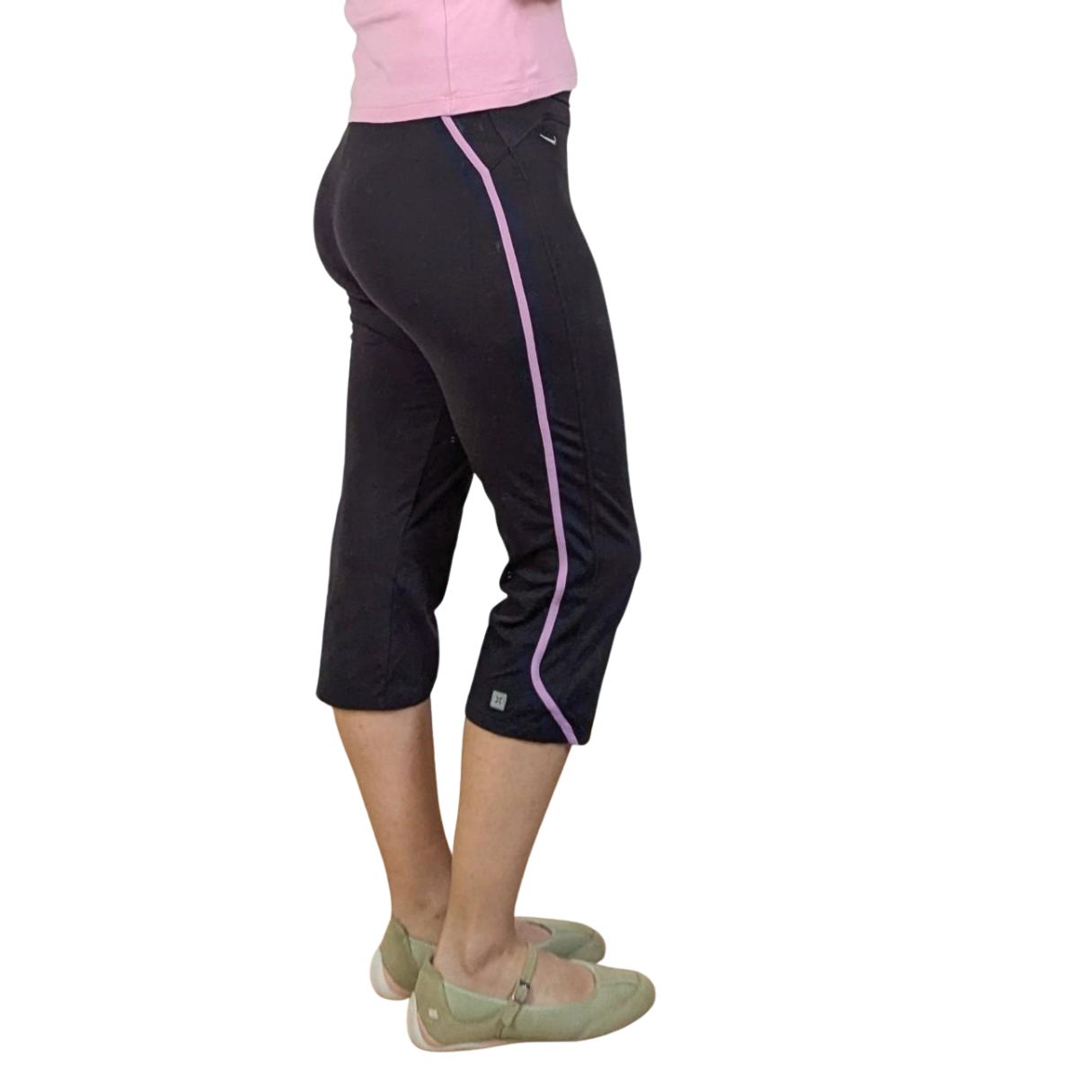 Y2k Sporty Black Capris Leggings With Lilac Piping