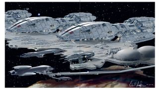 The shipyards of the Colonial fleet were mentioned in the two-part mini-series as having been destroyed in the Cylon attack.