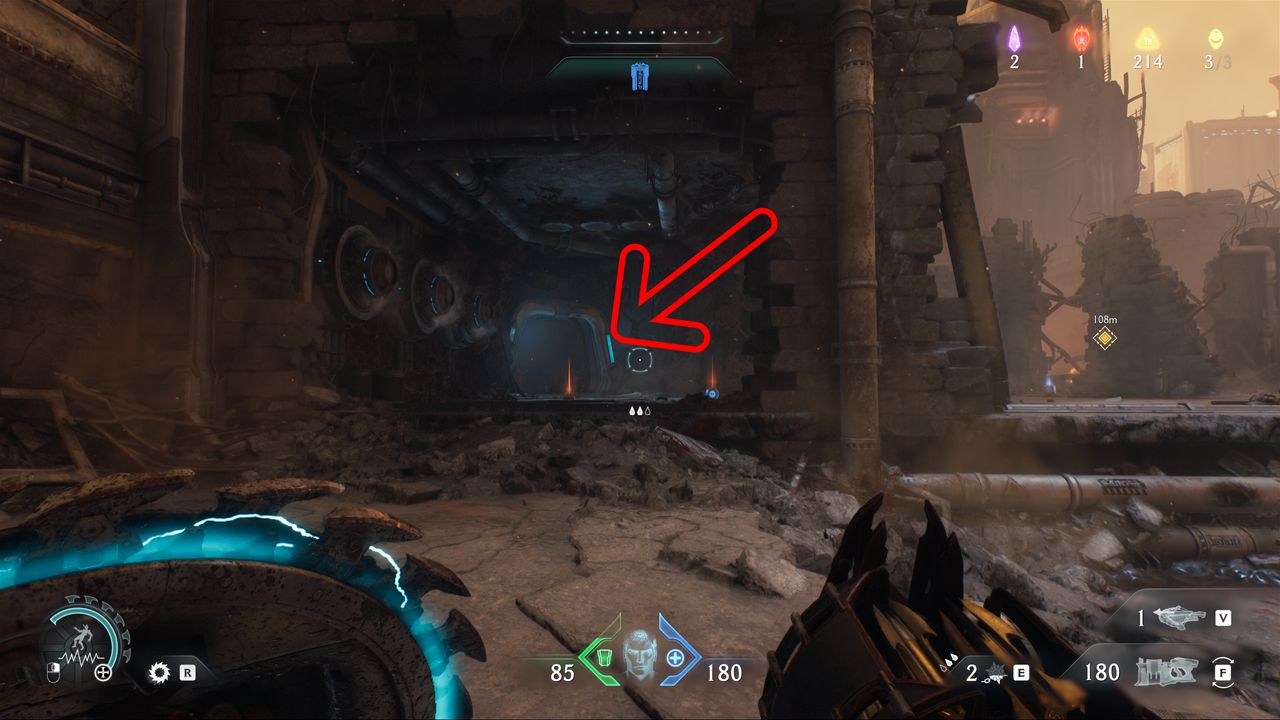 Doom: The Dark Ages Hebeth secrets - An open door at the back of a combat arena.
