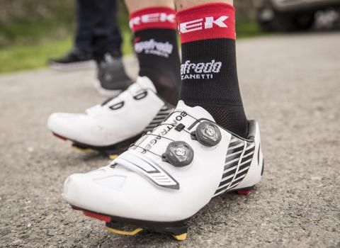 Trek-Segafredo have gone for black and red socks