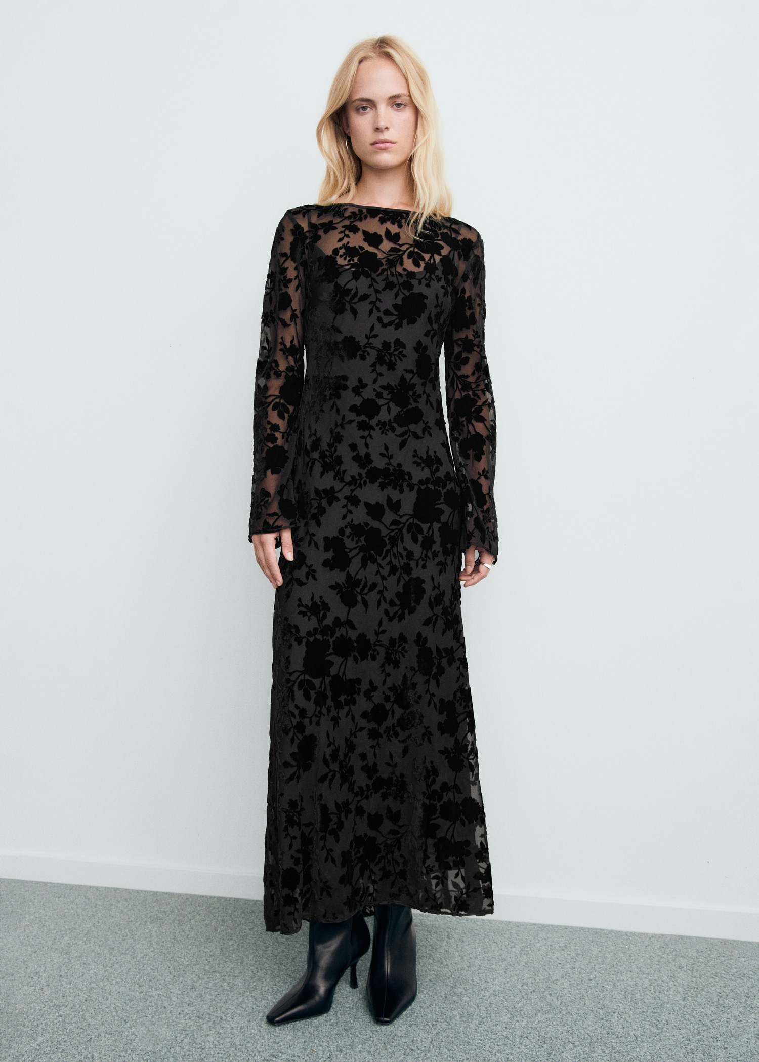 Floral Jacquard Dress With Bell Sleeves | Mango United Kingdom