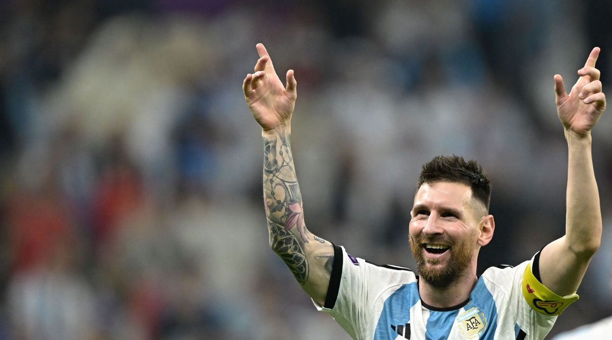 Argentina captain Lionel Messi celebrates after Argentina defeated Croatia 3-0 in the semi-finals of the FIFA World Cup 2022 in Qatar on 13 December, 2022.