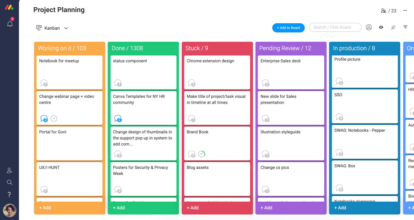 Monday.com kanban board