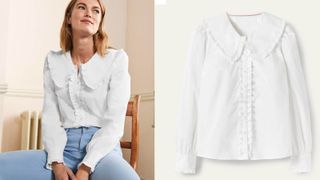 best shirts for women include this white statement collar shirt by Boden