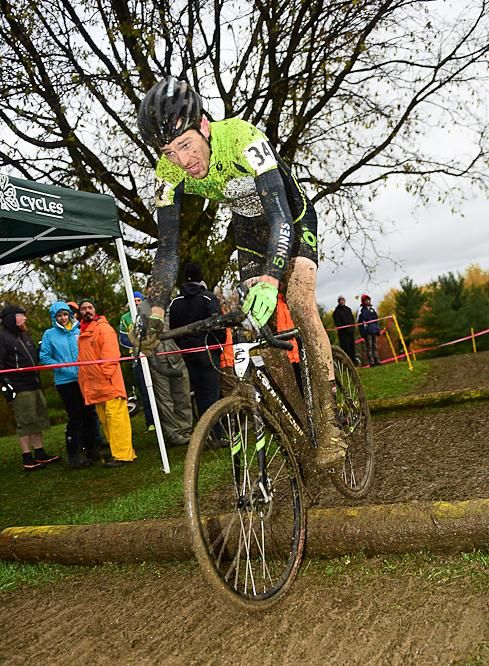 Isaac Neff (5Nines/Motorless Motion Bicycles) hopping some logs at the top of the course