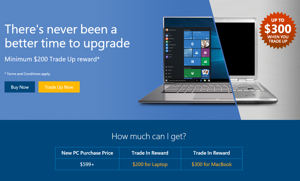 Microsoft will offer you up to 300 to tradein your old computer for a