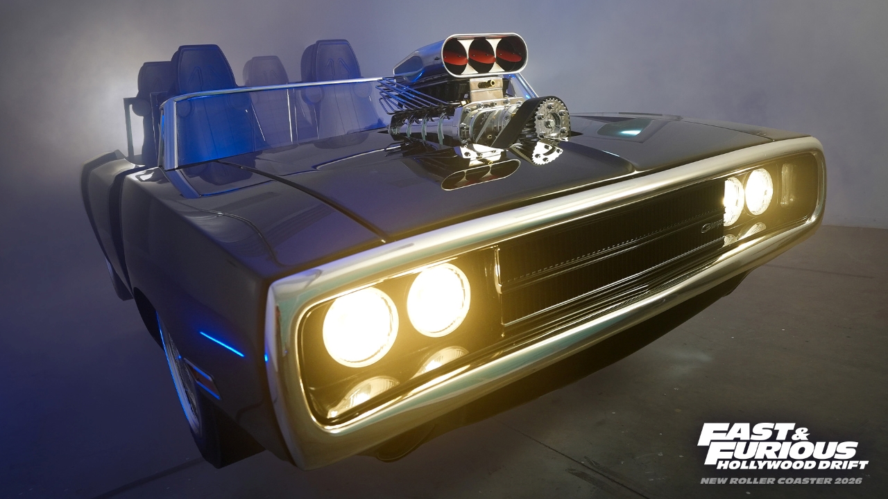 Dodge Charger ride vehicle for Fast & Furious: Hollywood Drift roller coaster