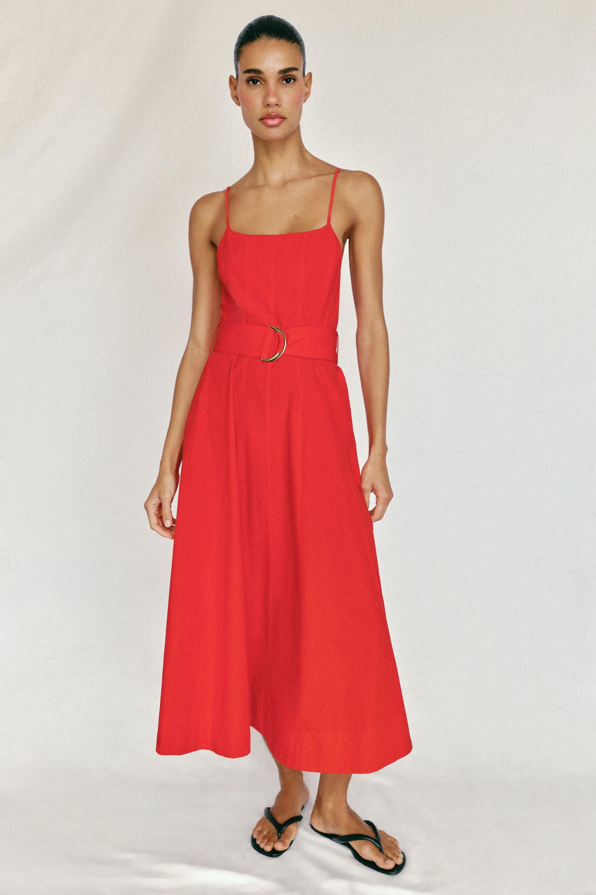 Poplin Midi Dress With Belt