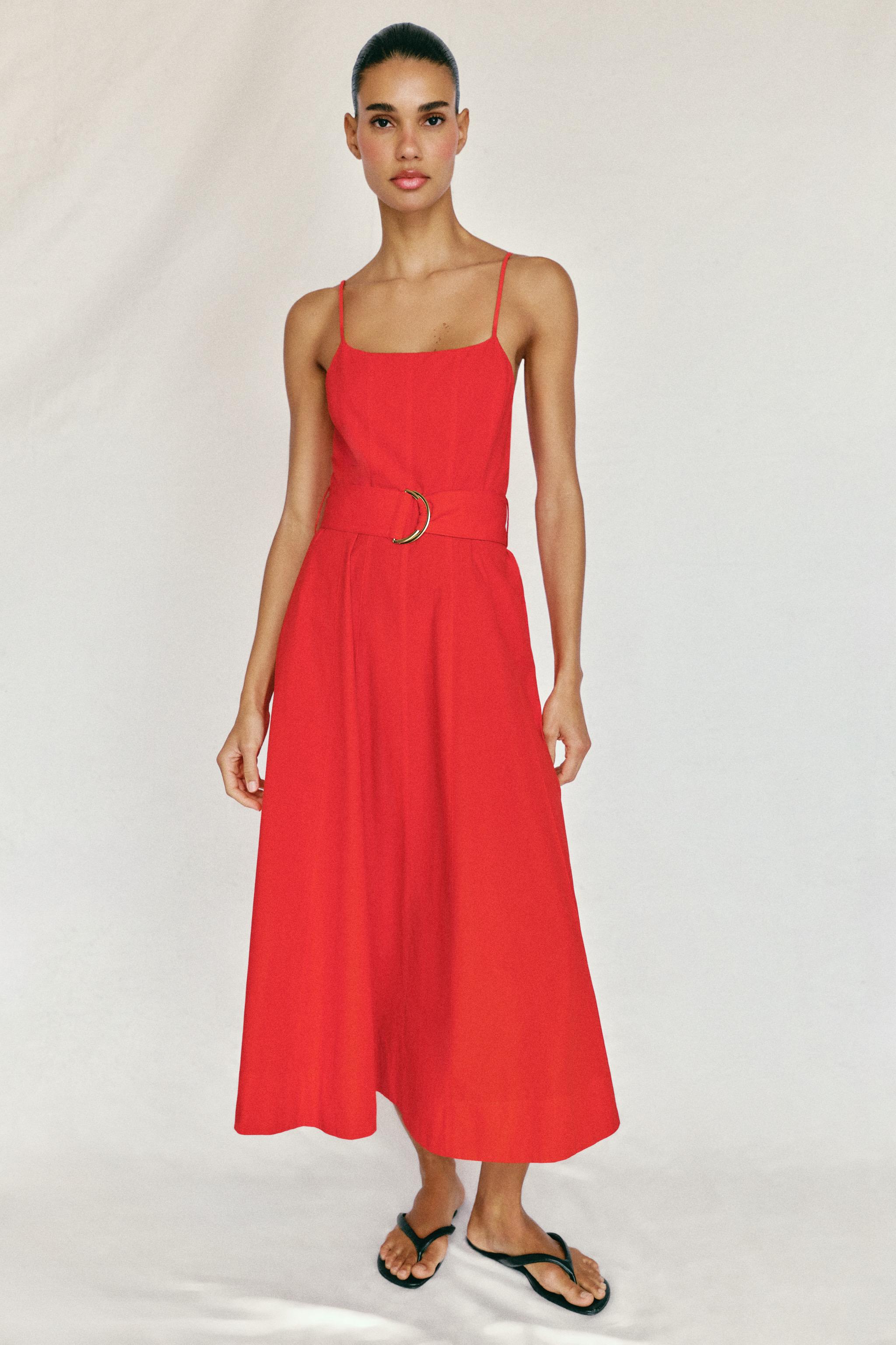 Poplin Midi Dress With Belt