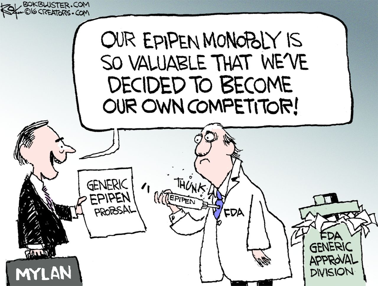 Editorial cartoon U.S. Epipen generic brand