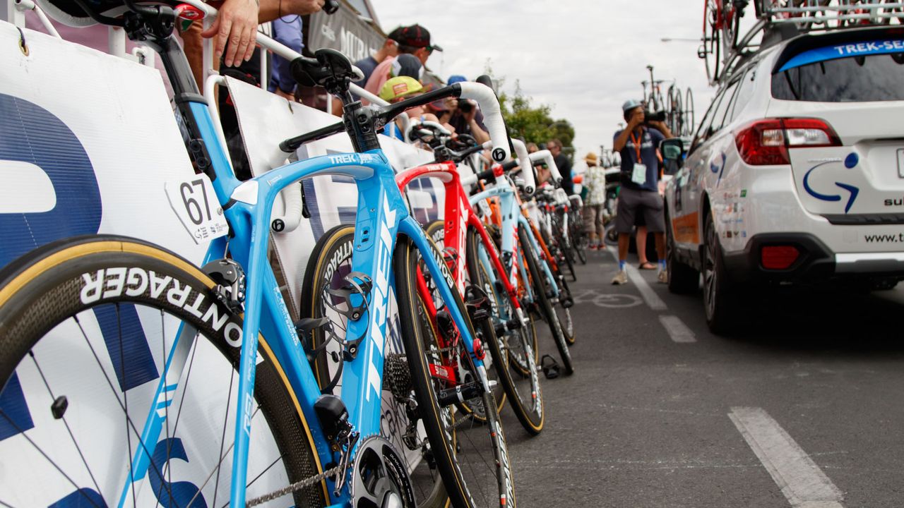 Trek-Segafredo arrived at Tour Down Under with a fleet of custom 'ProjectOne' bikes. Each rider received a bike in their respective national colours