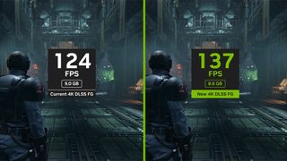 Nvidia DLSS 4 multi-frame generation; frame rate comparison