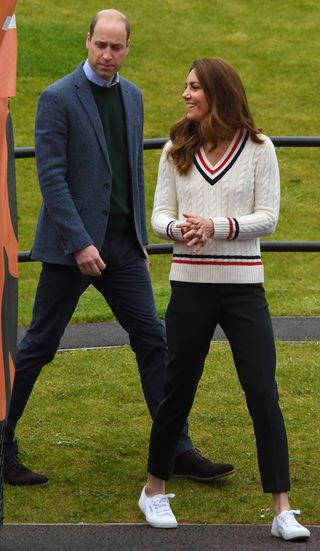 Kate Middleton wears a varsity sweater