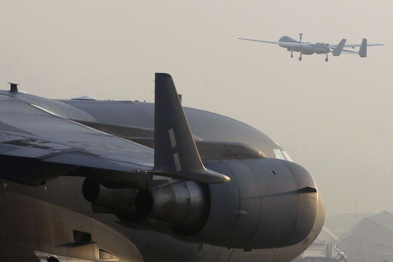 A drone takes off from a U.S. air base.