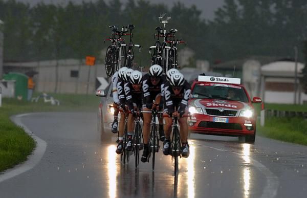 Cervelo TestTeam riders faced dreary conditions for their team time trial.