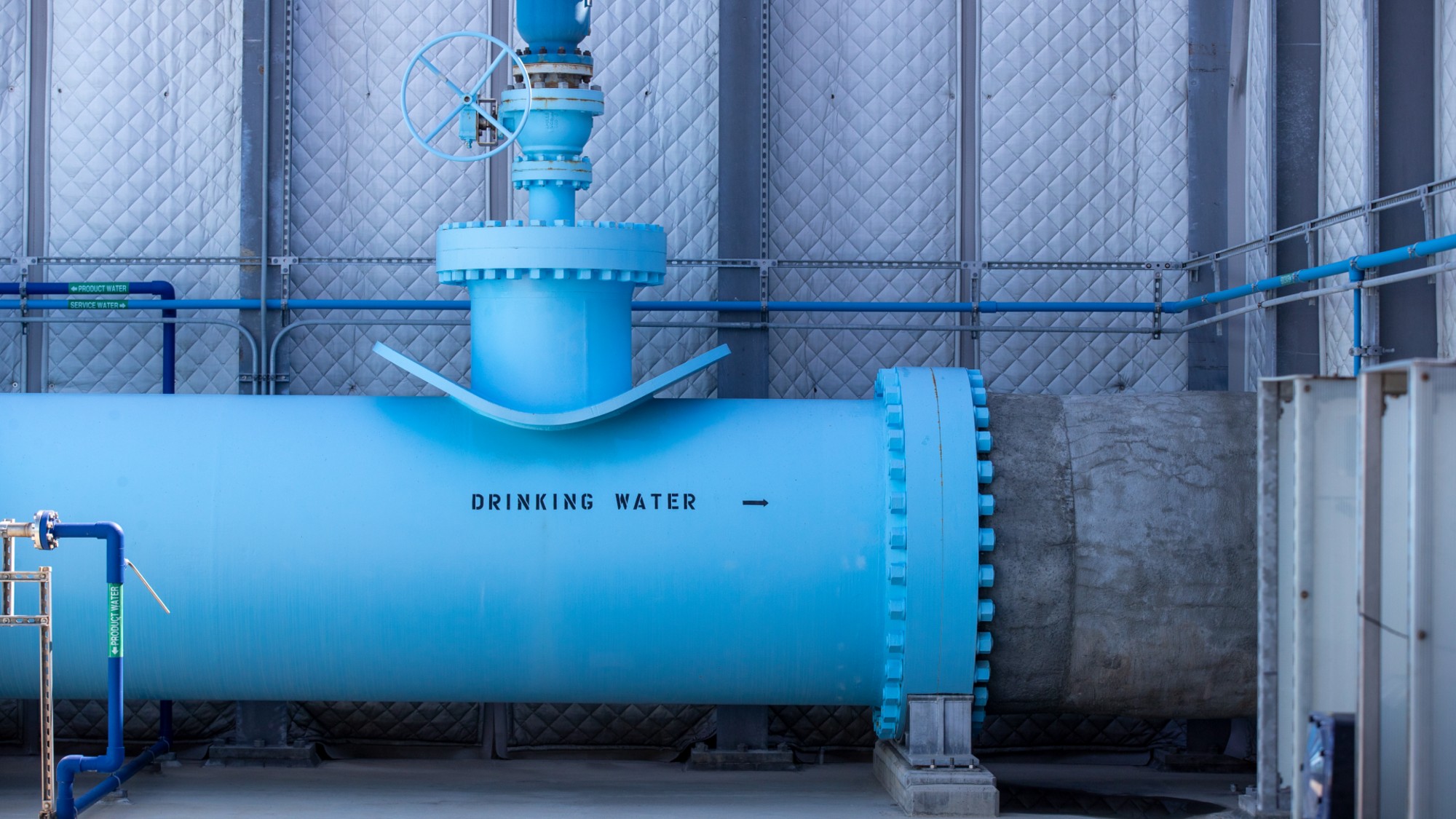 A pipe running through the water desalination plant in Carlsbad, California. 