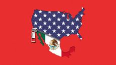 Map of the United States and Mexico separated by a zipper