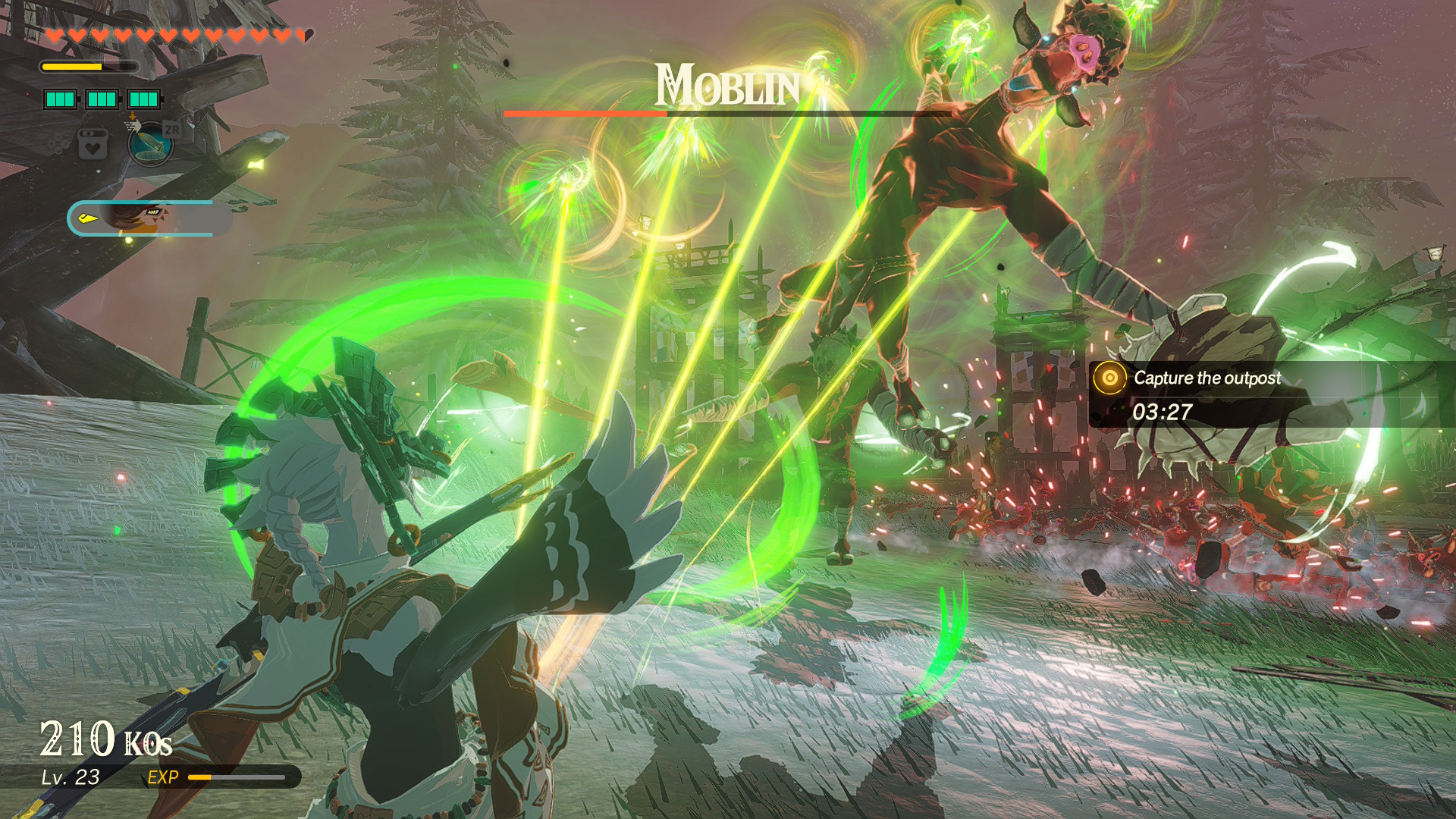 Raphica shoots arrows at a Moblin and its forces in Hyrule Warriors: Age of Imprisonment