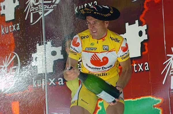 Time to spray! Constantino Zaballa lets loose with the champagne