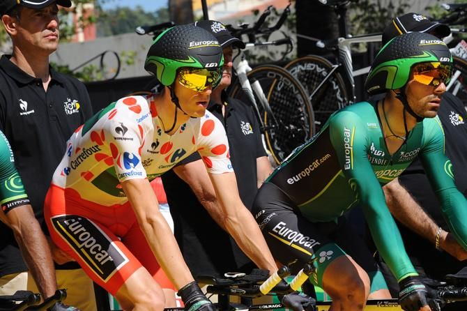 Mountains classifcation leader Pierre Rolland on the start ramp