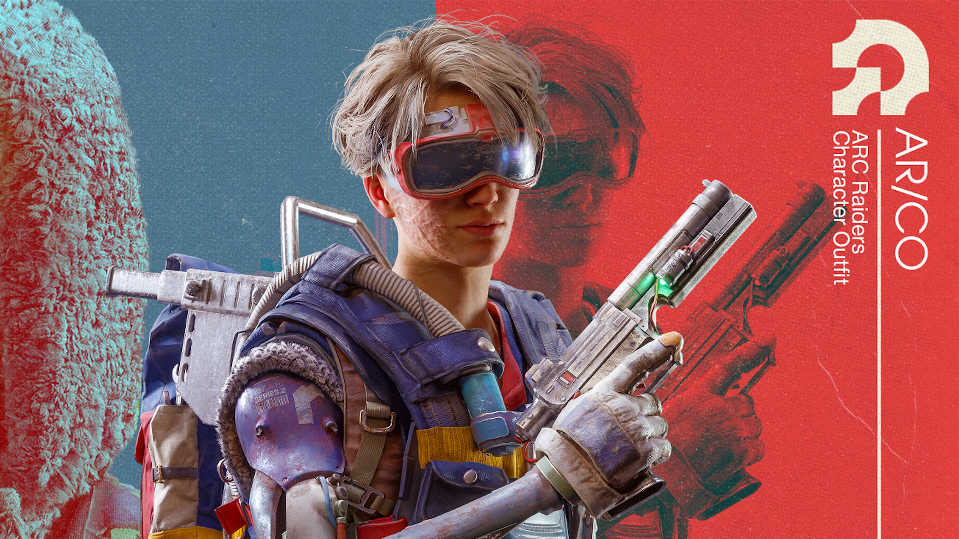 Arc Raiders raider on blue and red background