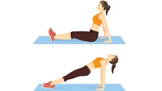 Person performing a reverse plank in two stages