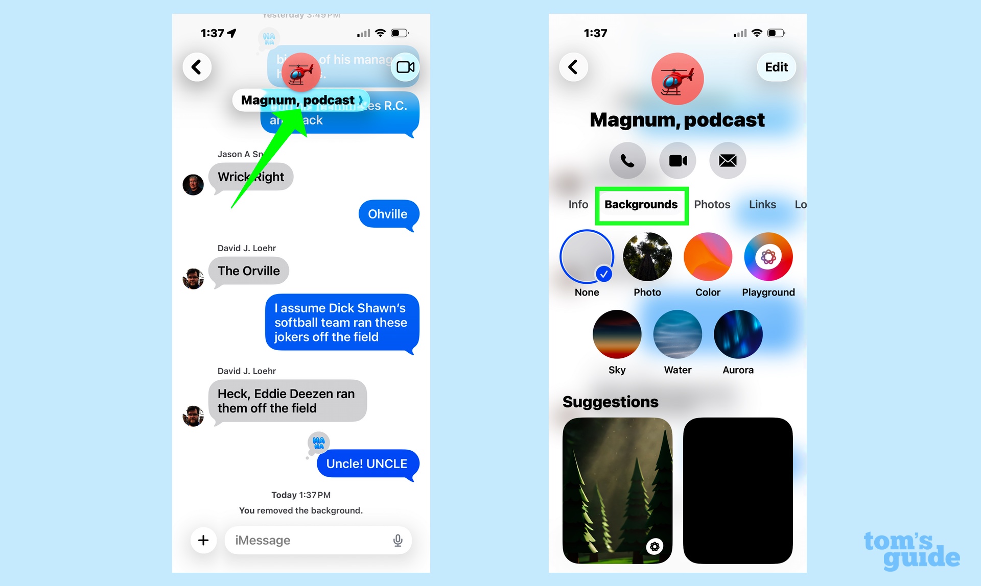 tap on the name of your conversations and select the backgrounds tab